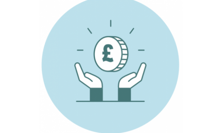Graphic of a coin in some hands, representing UBI